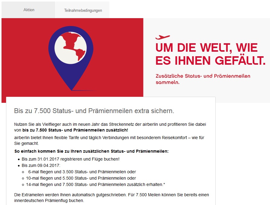 air berlin promo 7500 meilen statusmeilen prämienmeilen
