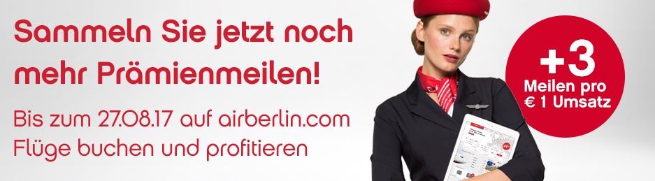 Sammeln Sie 3 Extrameilen pro 1 Euro Umsatz auf airberlin.com air berlin airberlin promo
