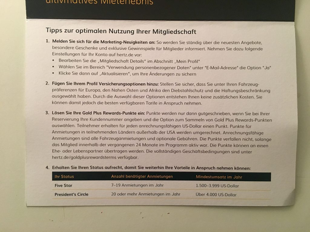 President's Circle Status Hertz Gold Plus Rewards unboxing autovermietung auto vermietung