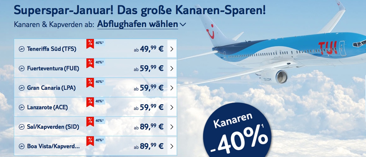 TUI fly Flüge zu Kanaren und Kapverden: Bis zu 40 % Rabatt