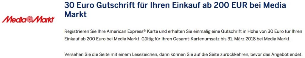 AmEx: 30 Euro Gutschrift bei Media Markt american express