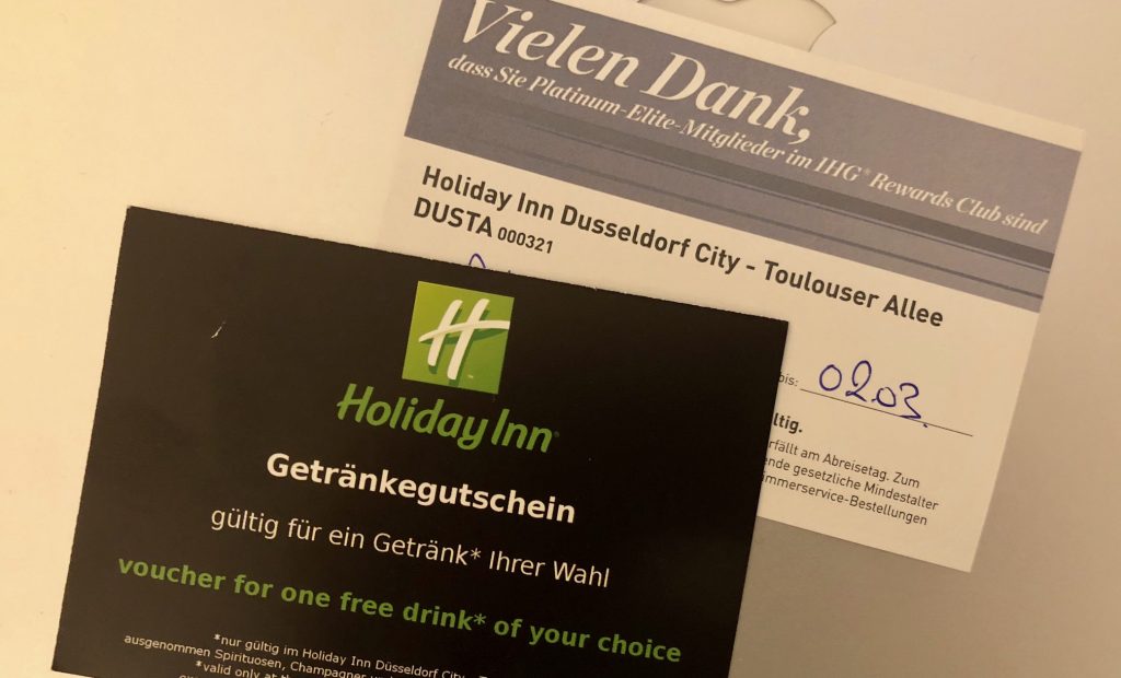 holiday inn düsseldorf city toulouser allee ihg intercontinental hotel group gold elite status hi wehrhahn dusseldorf ddorf le quartier central king standard queen dusta voucher gutschein getränkegutschein